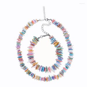 Halsband Mode Bunte Unregelmäßige Kies Chip Shell Halskette Frauen Böhmischen Weiße Farbe Natürliche Armband Strand Schmuck