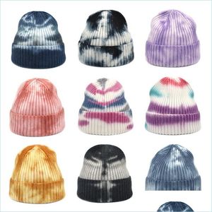 Beanie/Skull Caps Tie Dye Skl Caps Beanie Women Men Knitted Beanies Winter Warm Hat Mens Outdoor Casual Cap Boys Girls Fashi Lulubaby Dhbww