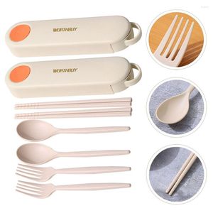 Flatvaruuppsättningar Set Spoon Fork Cutery Travel -redskap Portable FlatWarespoonscase Camping Forks Silverware Serving DessertChopstick Ice