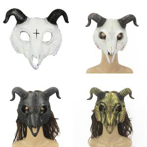 Halloween maskarada imprezowy maski kozie pu pełna twarz okładka róg diabeł maska ​​na cosplay kostium