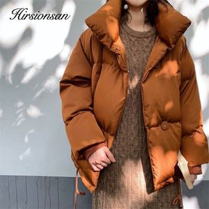 Womens Down Parkas Hirsionsan Thickening Oversized Winter Jacket Women Cotton Liner Cropped Padded Female Warm Coats Casual Clothes 220906