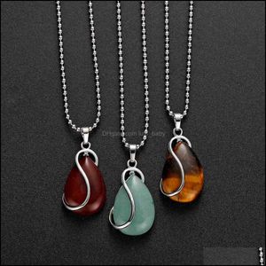 Pendanthalsband Natural Stone Pendant S-Shaped Woman Halsband Rostfritt stål Healing Energy Sweater Cha Christmas G DHSeller2010 DH7TG