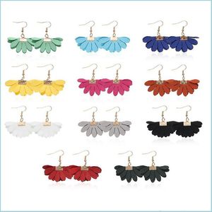 Dangle Chandelier 3.5X3Cm Fashion Flower Leather Earrings For Women Candy Color Cute Fan Shaped Dangle Girls Party Wedding Jewelry C Dhxje