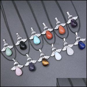 Anhänger Halsketten Natürlicher Kristallstein Rosenquarz Engel Anhänger Halskette Edelstein Amethyst Rosa Dongling Jade Anhänger für Frauen Drop De Dhuhf