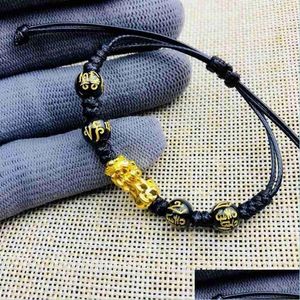 Catena a maglie Unisex Braccialetto a catena in pietra di ossidiana Bracciale in corda Oro Ricchezza animale Salute Ricco Buona fortuna Braccialetti con perline Per le donne Me Dh3Fj