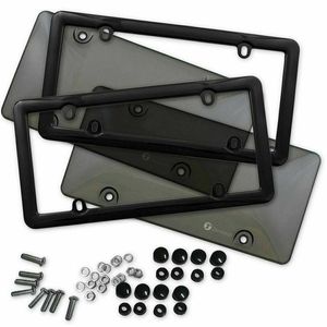 2x Clear Tinted Smoked Bubble License Plate Tag Shield Cover and Frame Auto316V