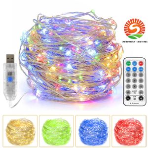 Cnsunway 10m 100 Светодиодные светодиодные светильники USB String Lights 11 режимов Firefly Light Fiming Функция памяти на открытом воздухе рождественские домашние украшения RGB теплый белый