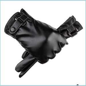 Five Fingers Gloves Men Pu Touch Screen Gloves Leather Thick Warm Five Fingers Mens Autumn Winter Outdoor Sport Cycling Glove Man Fas Dhbet