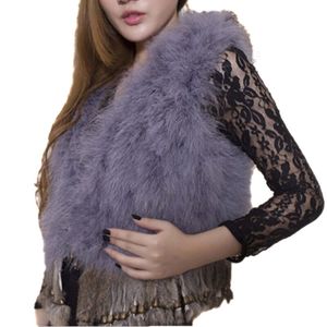 Gerçek devekuşu tüy kürk yelek ceket şalları kadınlar için kış sıcak yelek ile kolye