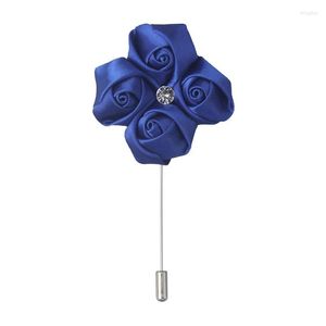 Fiori decorativi 1 Pz Alta qualità Royal Blue Tessuto Fiore Rosa Spilla Spilla da uomo Classic Wedding Boutonniere Tinta unita Prom XH1375