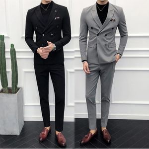 Männer Smoking Zwei Stück Anzug Mantel Set Schlank Mode Neue Business Casual Jacke Britischen Stil Hochzeitskleid Blazer Hosen
