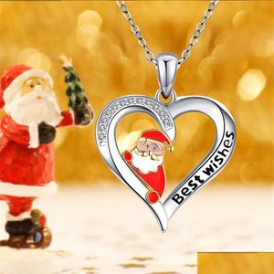 Pendant Necklaces Explosive Crystal Christmas Snowman Elk Drip Oil Lettering Necklace Holiday Gift European And American Hollow Heart Dhbt9