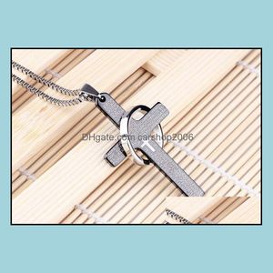 Pendant Necklaces Mens Stainless Steel Cross Pendant Lords Prayer Chain Necklace Charm Costume Jewelry Drop Delivery Necklaces Pe Dh58X