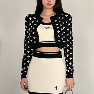 Two Piece Dress Spring Vintage Knitted 3 Set Women Long Sleeve Cardigan Coat Camisole Crop Top Bodycon Mini Skirt Sets Y2K Summer 220906