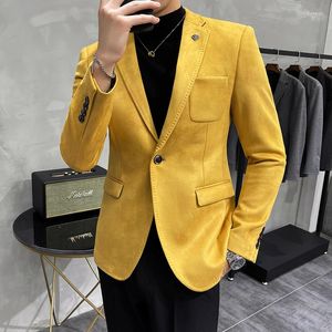 Men's Suits Yellow Suede Mens Blazers For Wedding Party Retro Elegant Leather Prom Gentleman Smoking Jackets Fashion Slim Fit