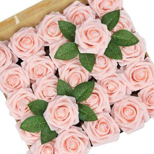 Finto verde floreale 25 pezzi scatola 8 cm fiori artificiali schiuma pe rosa finta con acciaio fai da te bouquet da sposa addio al nubilato festa a casa decorazione baby shower J220906