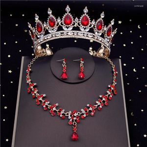 Jóias de casamento Conjuntos de cristal de qualidade para mulheres Brincos de círculo de moda Set Colar Crown Bride Tiaras Prom Dubai