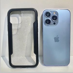 Casos de telefone transparentes de glitter alumínio Metal Metal Metal Cover protetor TPU PC Back Case para Apple iPhone 14 Pro Max Series
