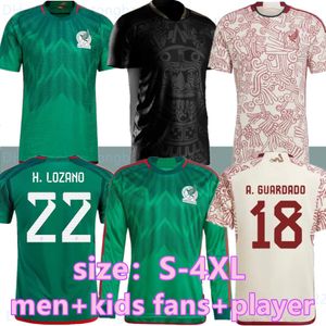 S-4XL 2022 Mexico Soccer Jersey Fans Player Version H.Losano Chicharito G dos Santos Raul 22 23 C. Vela Football Shirt Topps Män och barn kvinnor sätter enhetliga långa ärmar