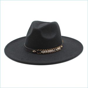 Wide Brim Hats Large Jazz Top Hat Women Men Fedora Felt Hats Woman Man Fedoras Big Wide Brim Cap Womens Mens Fashion Autu Carshop2006 Dhzkr