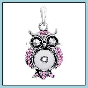 Pendanthalsband Sier Color Snap -knapp smycken Owl Rhinestone Pendant Fit 12mm Snaps knappar halsband för kvinnor män ingen dhseller2010 dhl0n