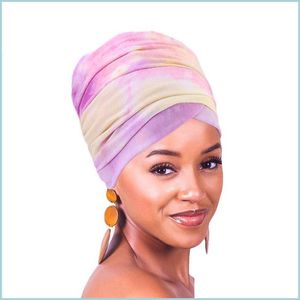 Beanie/Kafatası Kapakları Kadın Türban Şapkası Baş Kafa Kapı Scarf Şapkaları Elastik Pamuk Eşarpları Uzun Kuyruk Kapakları Lady Headwrap Headwear African Fash DHDJ1