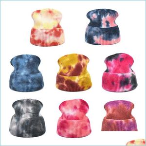 Beanie/Skull Caps Tie Dye Beanie Skl Caps Women M￤n stickade m￶ssor Vinter varm hatt herrar casual cap pojkar flickor mode stree lubaby dhcl7