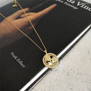 Pendant Necklaces Round Coin Hollow Flower Necklace 925 Sterling Silver Jewelry Charm Choker For Women Collier