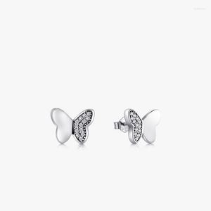 Hoop Earrings Real S925 Sterling Silver Vintage Cubic Zirconia Butterfly Stud Fashion Elegant Jewelry For Women Gift