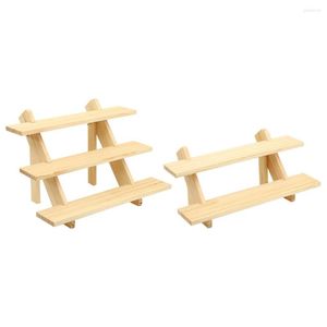 Jewelry Pouches Multi-Layer Ladder Shaped Natural Wood Display Tray Earring Card Holder Stand Storage For Store Showcase