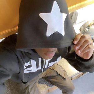 Moletons masculinos com estampa de estrelas com capuz masculino gótico com zíper manga comprida jaqueta esportiva oversized casaco Harajuku moletom com capuz Y2K adolescente