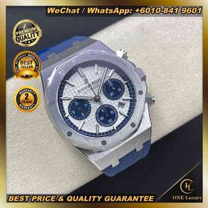 6.25swiss Top Quality Roya1 0ak Chronograph 41mm White Dial Blue Rubber Strap Jam Lelaki Men Watch