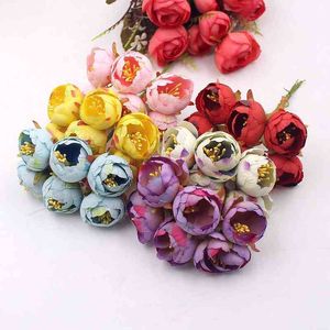 Faux Floral Greenery 6 PCs Mini Made Silk Stamens Small Tea Sagt Bouquet Bouquet Diy Wreath Collage Dress Dress Box Box Manual Simulação