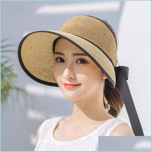 Visors Womens St Visor Sun Hat Girl Summer Beach Caps szerokie grzbietowe czapkę Składane wizje dla kobiet Roll Up Regulble Shade La Carshop2006 DH1C6