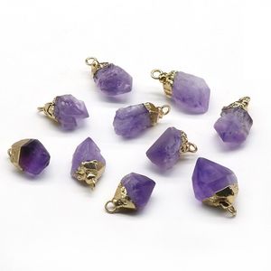 Natural Crystal Rough Stone Irregular Raw Ore Pendant Citrine Rose Quartz Fuorite Amethyst Charms Diy Necklace