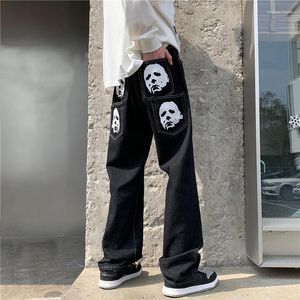 Jeans da uomo Hip Hop Stampato da uomo Pantaloni larghi in denim nero Pantaloni dritti Moda primavera Streetwear coreano Pantaloni maschili Abbigliamento Y2K