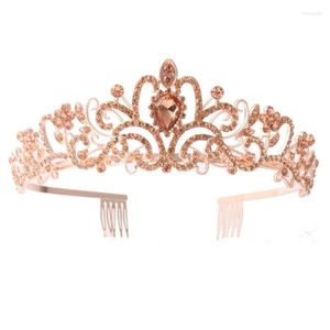 Fermagli per capelli Barocco Champagne Cristallo Matrimonio Corona Principessa Diademi nuziali Pettine Fascia Compleanno Copricapo da ballo Ragazze Diadema Gioielli