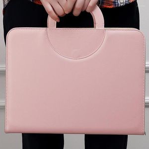 Briefcases 2023 A4 Portfolio Folder With Handles Women Business Briefcase Pu Leather Document Case Notebook Organizer Binder File Bags