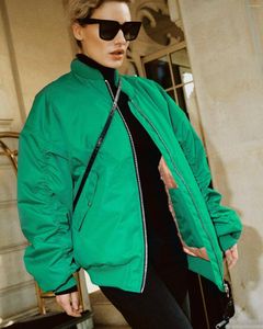 Women's Jackets 2022 Fashion Pockets Solid Zipper Bomber Coat Women Vintage Long Sleeves Chic Outwears Female Loose Cotton-padded Jacket
