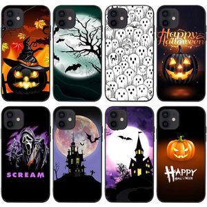 Happy Halloween Kürbislaterne weiche TPU-Hüllen für iPhone 15 14 Pro Max 13 12 Mini 11 XR XS X 8 7 Plus 6 6S Geisterschädel Monddruck Schwarz Mode Handy Rückseite Cover Coque