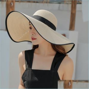 Chapéus largos da borda feminino Sun ST Hat for Women Wide Brim UV UPF 50 Chapéus de tonalidade de verão Mulher dobrável Roll Up Fluppy Beach Cap Carshop2006 Dh5ak