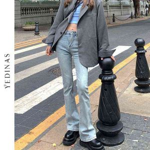 Damenjeans Yedinas Vintage Flare Jeans Frauen Hohe Taille Koreanische Jean Frühling Sommer Blaue Denim Hosen Japanische Skinny Jeans Boot Cut Hose 2021 T220825