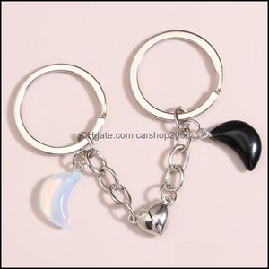 Keychains Keychain Moon Stone Key Ring Heart Magnetic Button Chains For Couple Lovers Handbag Accessorie Diy Jewelry Gif Dhseller2010 Dh6Jg