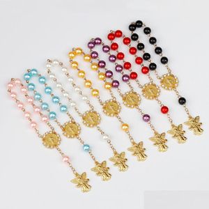 Andra armband Imitation Pearl Beads Rosary Armband H￶gkvalitativ personlighet Angelvingar h￤ngar armband Bangle f￶r Wom Lulubaby Dhhqi