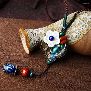 Pendant Necklaces Chinese Wind Copper Alloy Jewelry Vintage Necklace Ethnic Handmade Glass Glazed Pendants Sea Shell