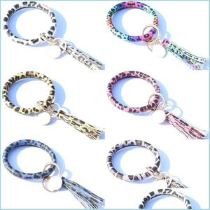 Other Bracelets Car Leather Bracelet Keychain Leopard Pu Monogrammed O Key Ring Circle Wristlet Jewelry Wrist Strap Women Gift Q22Fz Dhphq