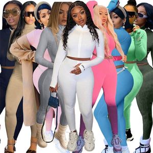 Women Tracksuits Designer Two Pieces Set Nightclub High Collar Embroidered Letter Zipper Sports Outfits Ladies Sportwear Clothing