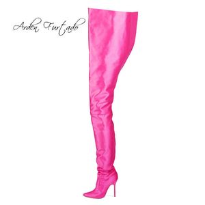 Boots Arden Furtado 2022 Spring Autumn Pants Women Stilettos High High Cheels 12cm Hit Satin Cloth Over the Knee 220906