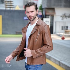 Männer Leder Faux Zipper Jacken Männer Mode Lässig Mann Schlank Motorrad PU Herren Plüsch Moto Mann 220907