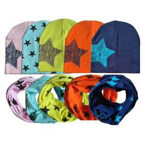 2 pezzi / set cappello per bambino sciarpa set stella stampato berretto per bambini caldo ragazzo ragazza autunno inverno cappelli neonato bambino cofano accessori per bambini 20220907 E3